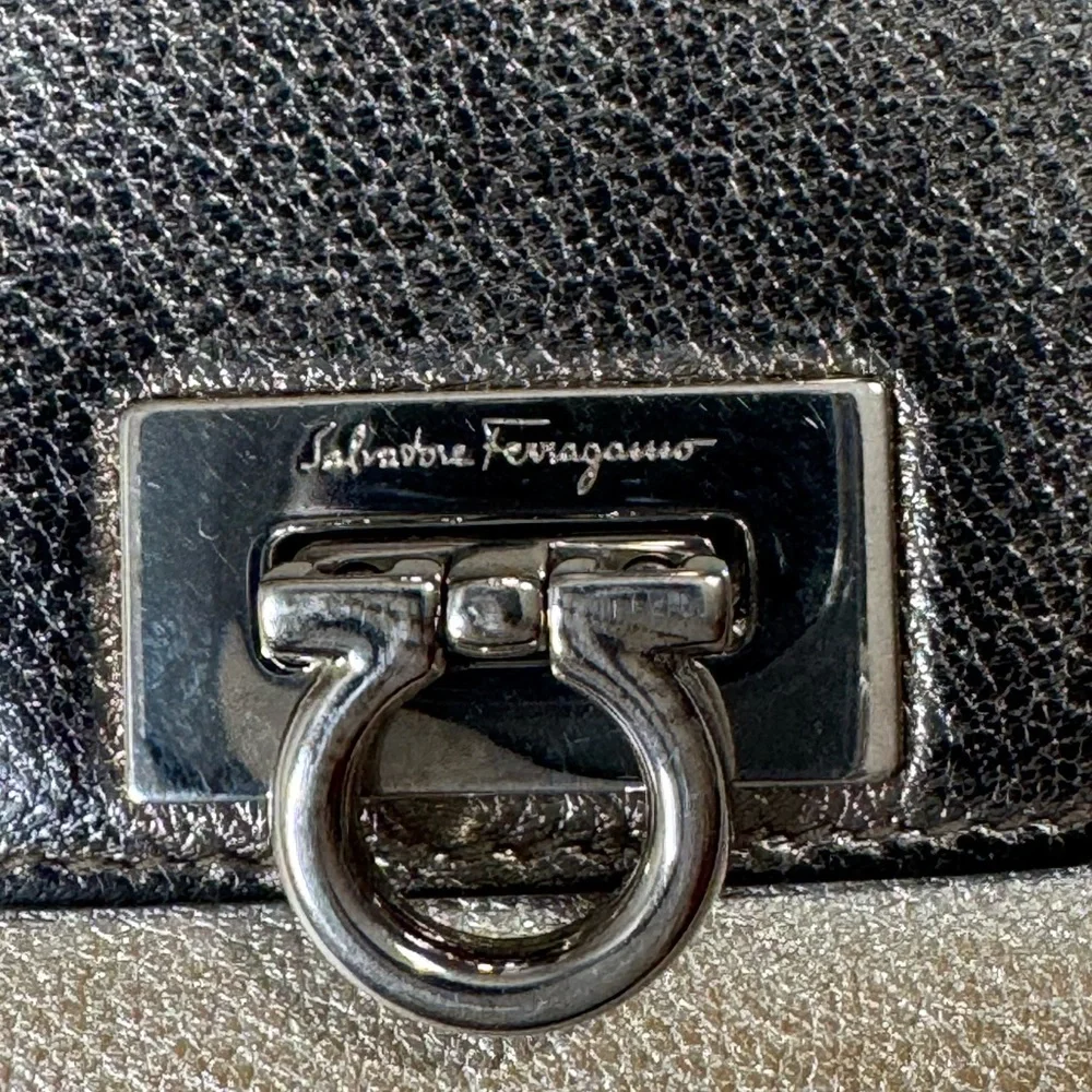Salvatore Ferragamo Metallic Gold Leather Compact Wallet